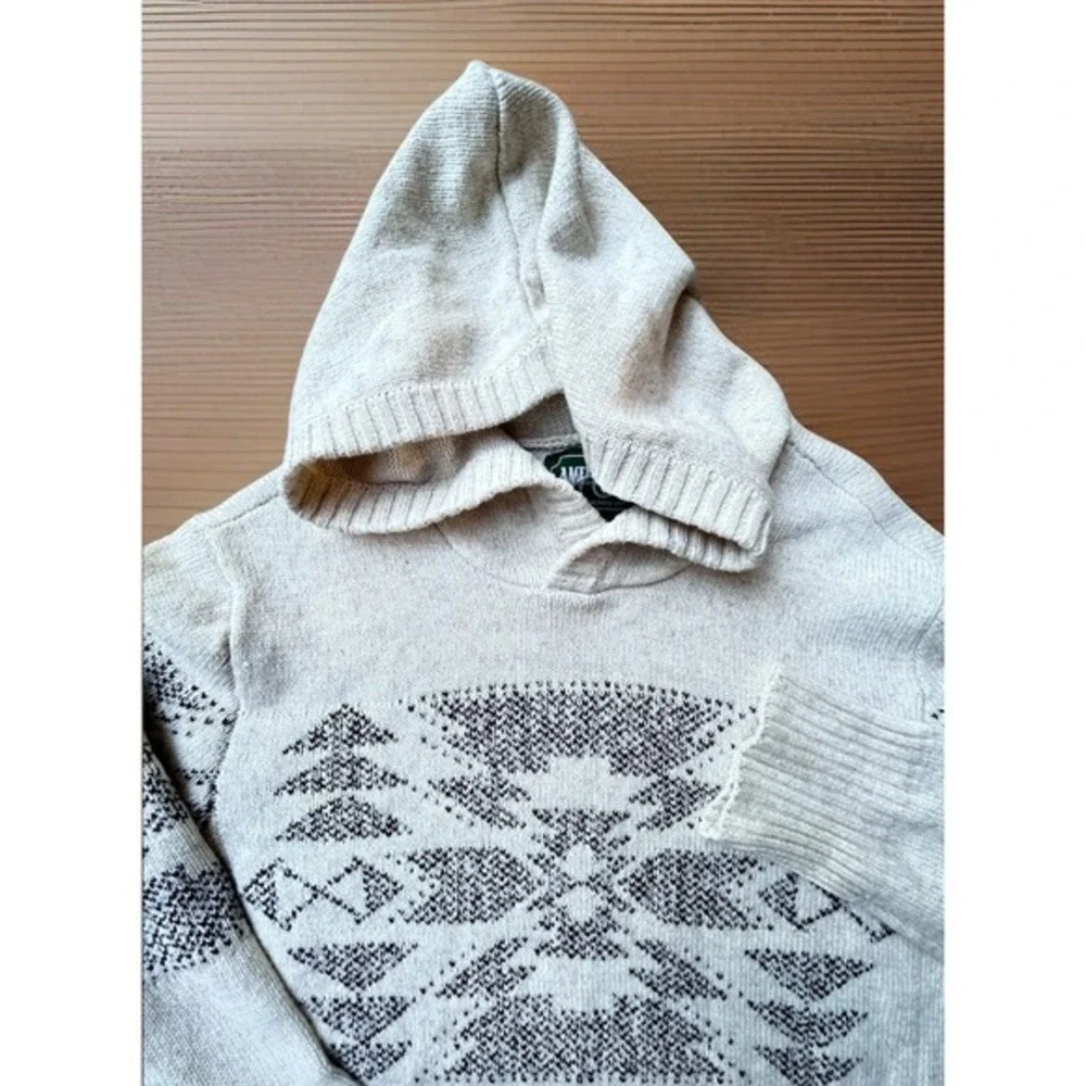 Vintage American‎ Eagle Sweater Mens L Beige Aztec Knit Hooded Fair Isle Thick